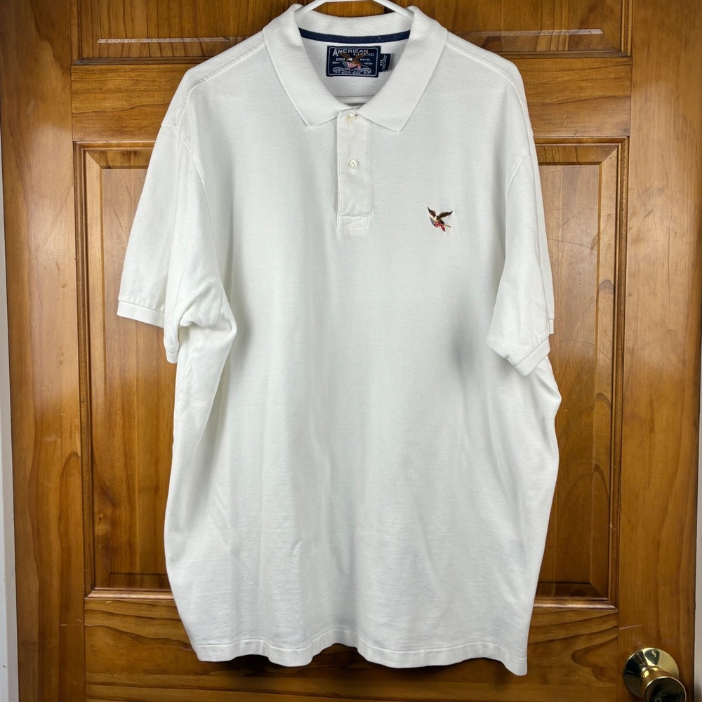 Vtg Mens XXL White Short Sleeve Pique Polo Shirt Eagle Logo Cotton Americana